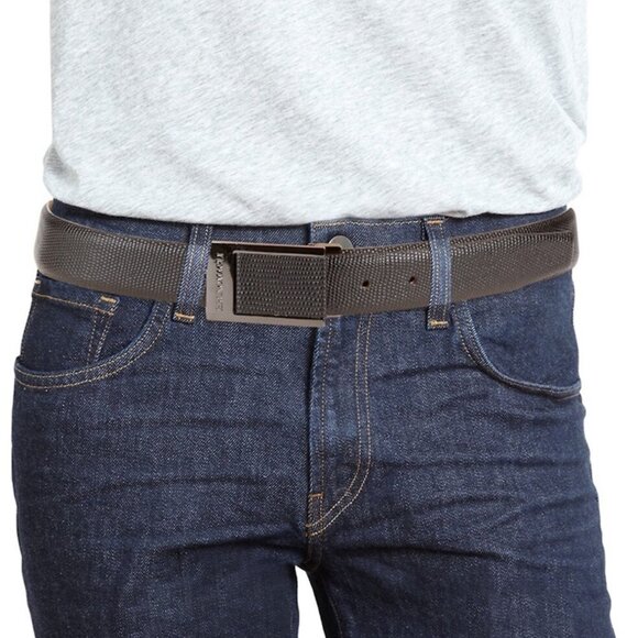 Bruno Magli Men's Textured Pebble Brown Leather Belt - Picture 1 of 3